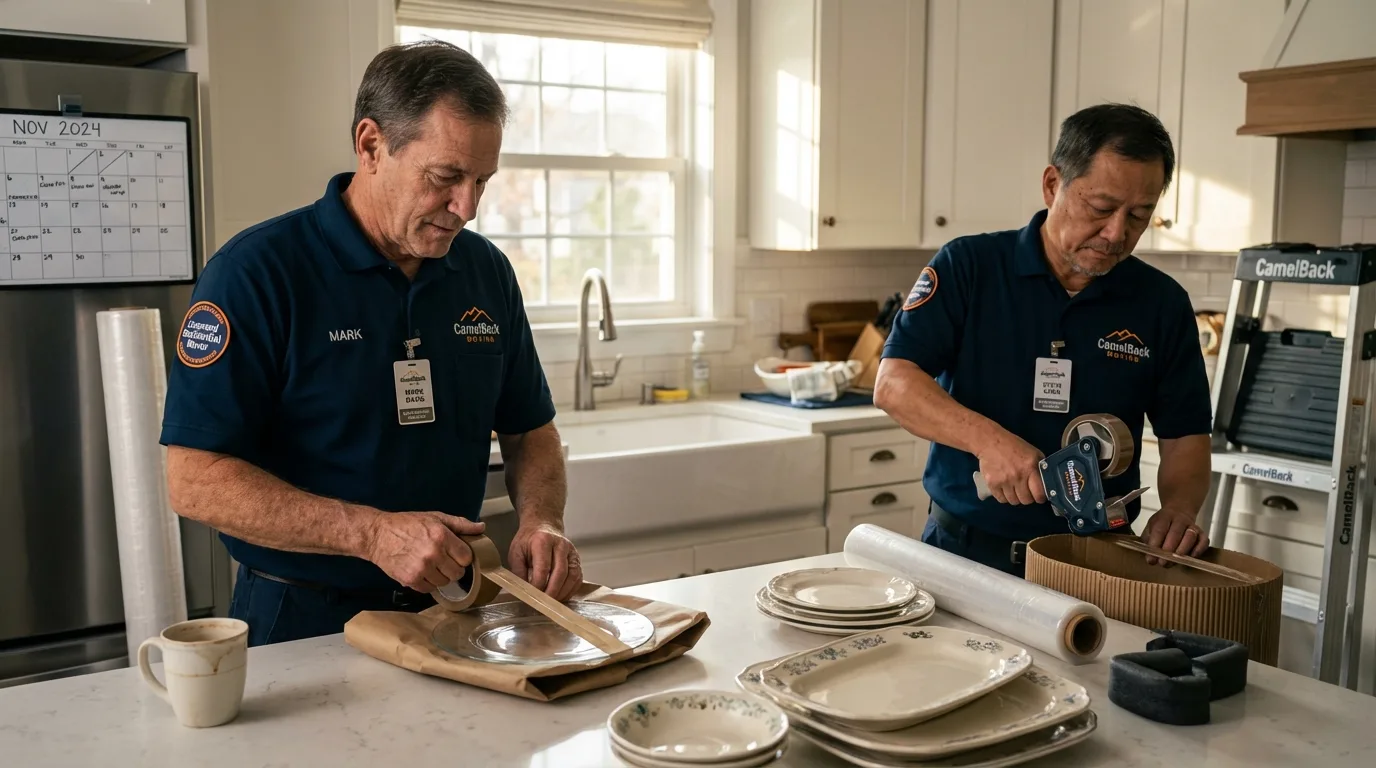 Professional crew packing kitchen dishware in Tell City, IN
